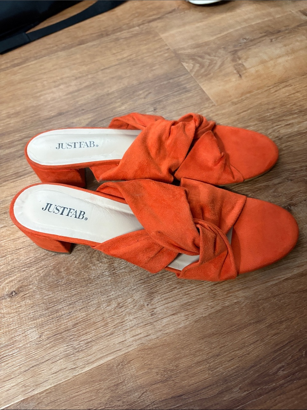 JustFab Orange Knot Front Block Heel Mules